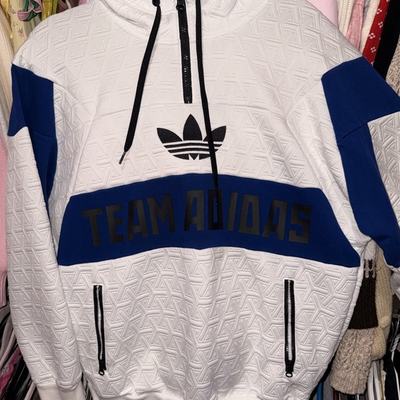 Team Adidas Women's White and Navy Sweatshirt Hoodie - Picture 3 of 8